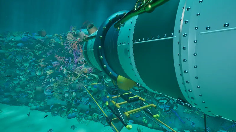 A submersible passing a reef
